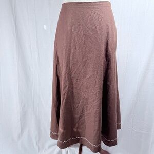 COLDWATER CREEK BROWN A-LINE LINEN SKIRT WOMENS SIZE XL BOHO MAXI EMBROIDERY